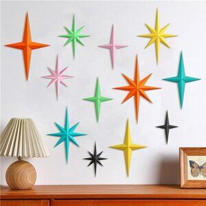 12 Pcs Mid Century Modern Decor Retro 3D Starburst Art Wall